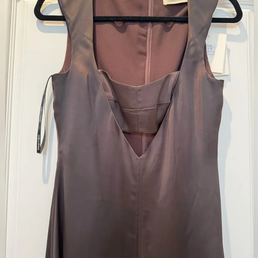 NWT Camilla & Marc sorrell satin midi dress chocolate brown cut out 6 - Picture 4 of 10